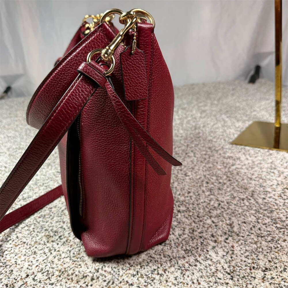 Coach Marlon Hobo Shoulder Bag Womens Burgundy Oxblood Gold Hardware Zip - Picture 13 of 16